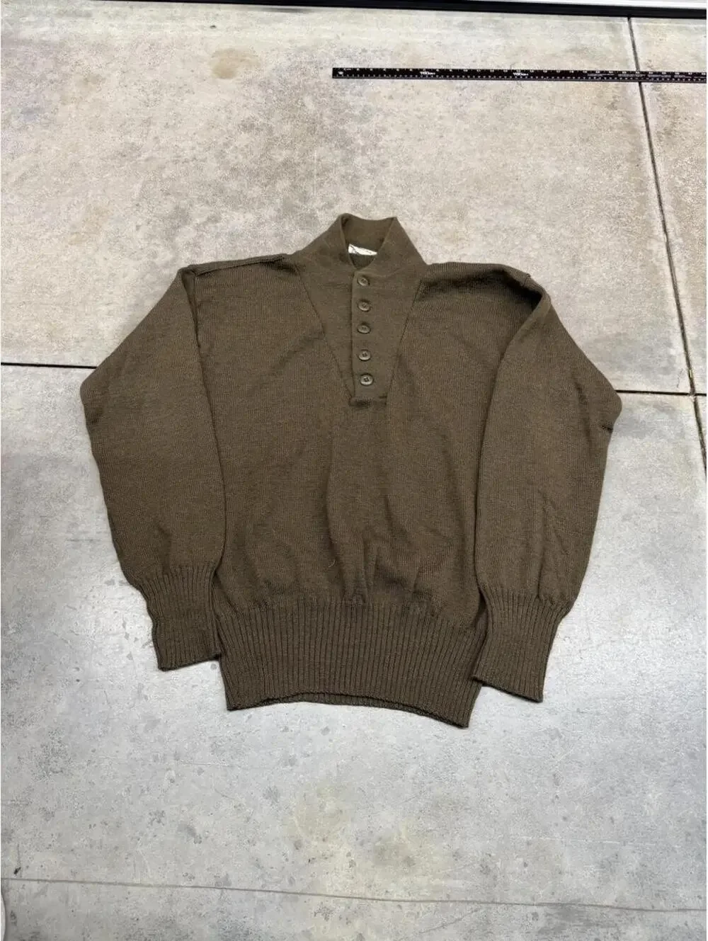 vintage military olive brown drab 5 button wool military knit sweater size xl
